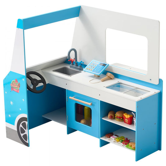 VEVOR Ice Cream Truck Wooden Playset Pretend Play Stand for Kids Aged 3-7