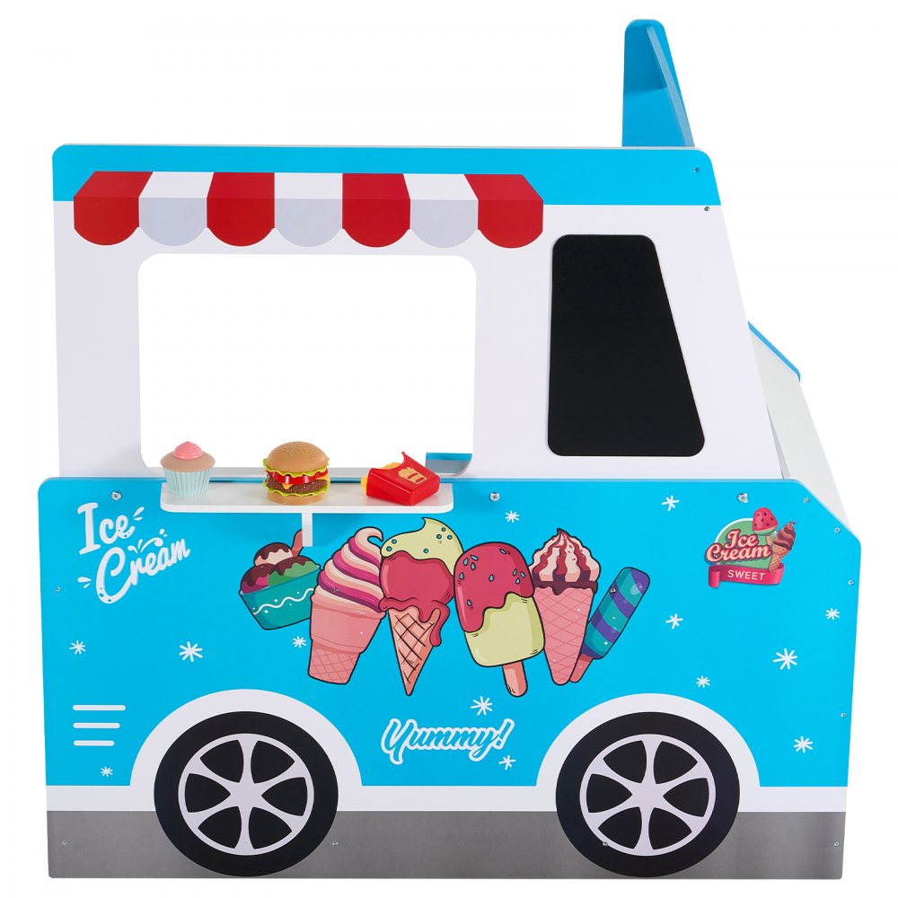 VEVOR Ice Cream Truck Wooden Playset Pretend Play Stand for Kids Aged 3-7