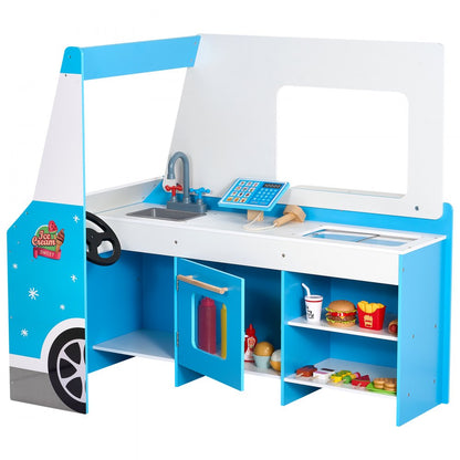 VEVOR Ice Cream Truck Wooden Playset Pretend Play Stand for Kids Aged 3-7