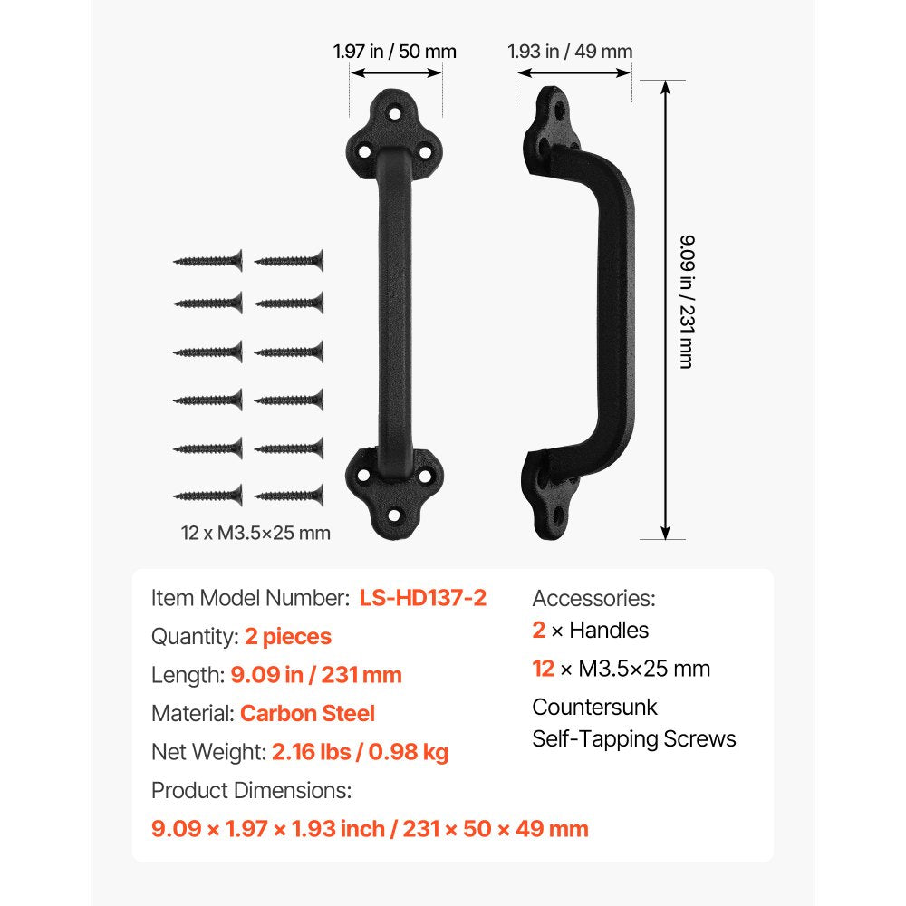 2Pcs Barn Door Handles 231 mm Rustic Heavy Duty Garden Gate Shed Pulls