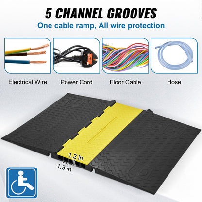 VEVOR Rubber Cable Protector Ramp, 5 Channel, 10000 kg/axle Capacity Heavy Duty