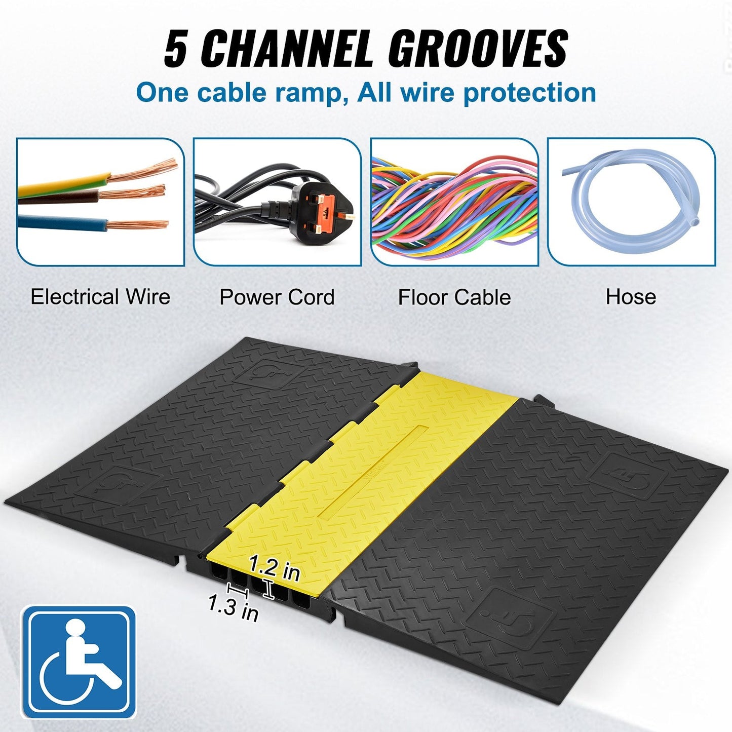 Heavy Duty Rubber Cable Protector Ramp, 5 Channels, 10,000 kg Capacity