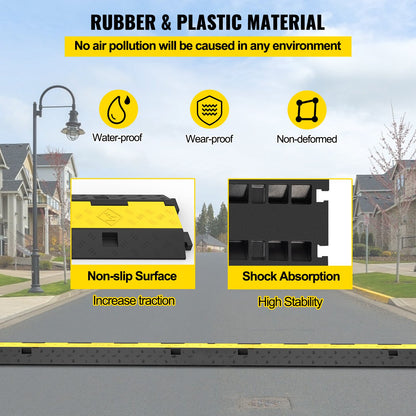 VEVOR Cable Protector Ramp, 5 Packs 2 Channels Speed Bump Hump, Rubber Modular Speed