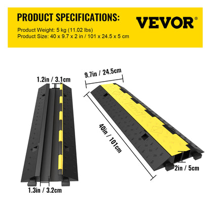 VEVOR Cable Protector Ramp, 5 Packs 2 Channels Speed Bump Hump, Rubber Modular Speed