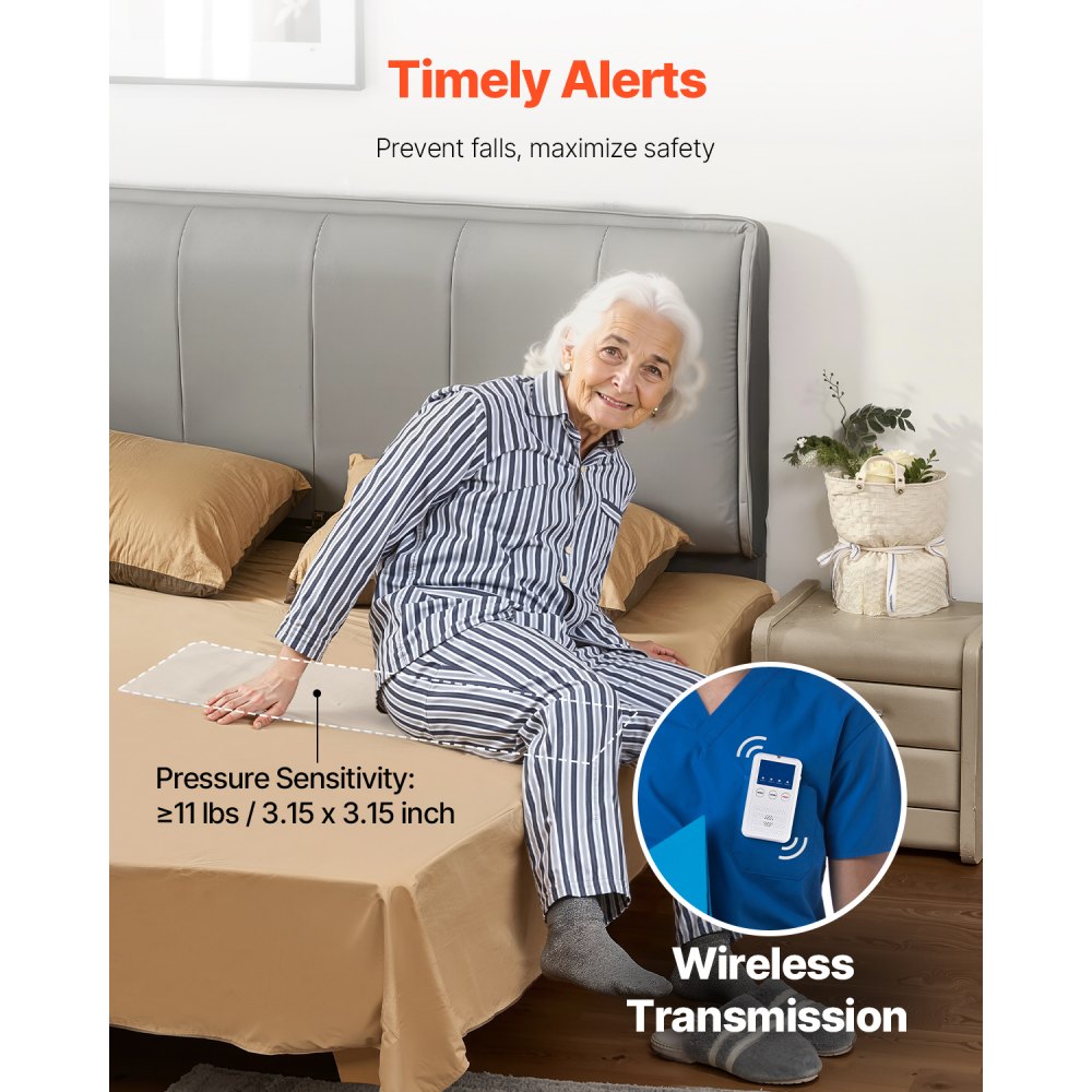 VEVOR Early Alert Bed Alarm System Wireless Bed Sensor Pad & Call Button Pager