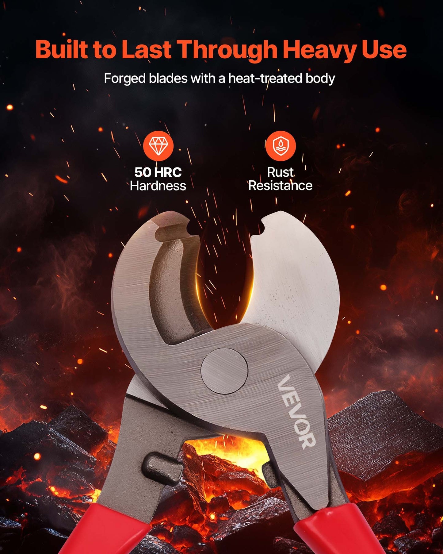 High Leverage Cable Cutter, 235 mm Compact, Forged Blades and PVC-Coated Handles, Heavy Duty Cable Cutting Pliers Tool for 4/0 AWG Aluminum, 2/0 AWG Soft Copper and 100-Pair 24AWG Comm Cable