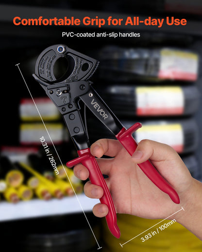 Ratcheting Cable Cutter, Spring Steel Blades with PVC-Coated Handles, Quick-Release Button, Heavy Duty Ratchet Cable Wire Cutter for Cutting Copper & Aluminum Cables Up to 474 MCM / 240 mm²