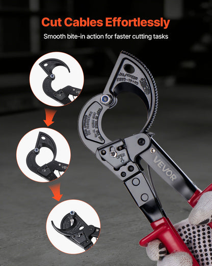 Ratcheting Cable Cutter, Spring Steel Blades with PVC-Coated Handles, Quick-Release Button, Heavy Duty Ratchet Cable Wire Cutter for Cutting Copper & Aluminum Cables Up to 474 MCM / 240 mm²