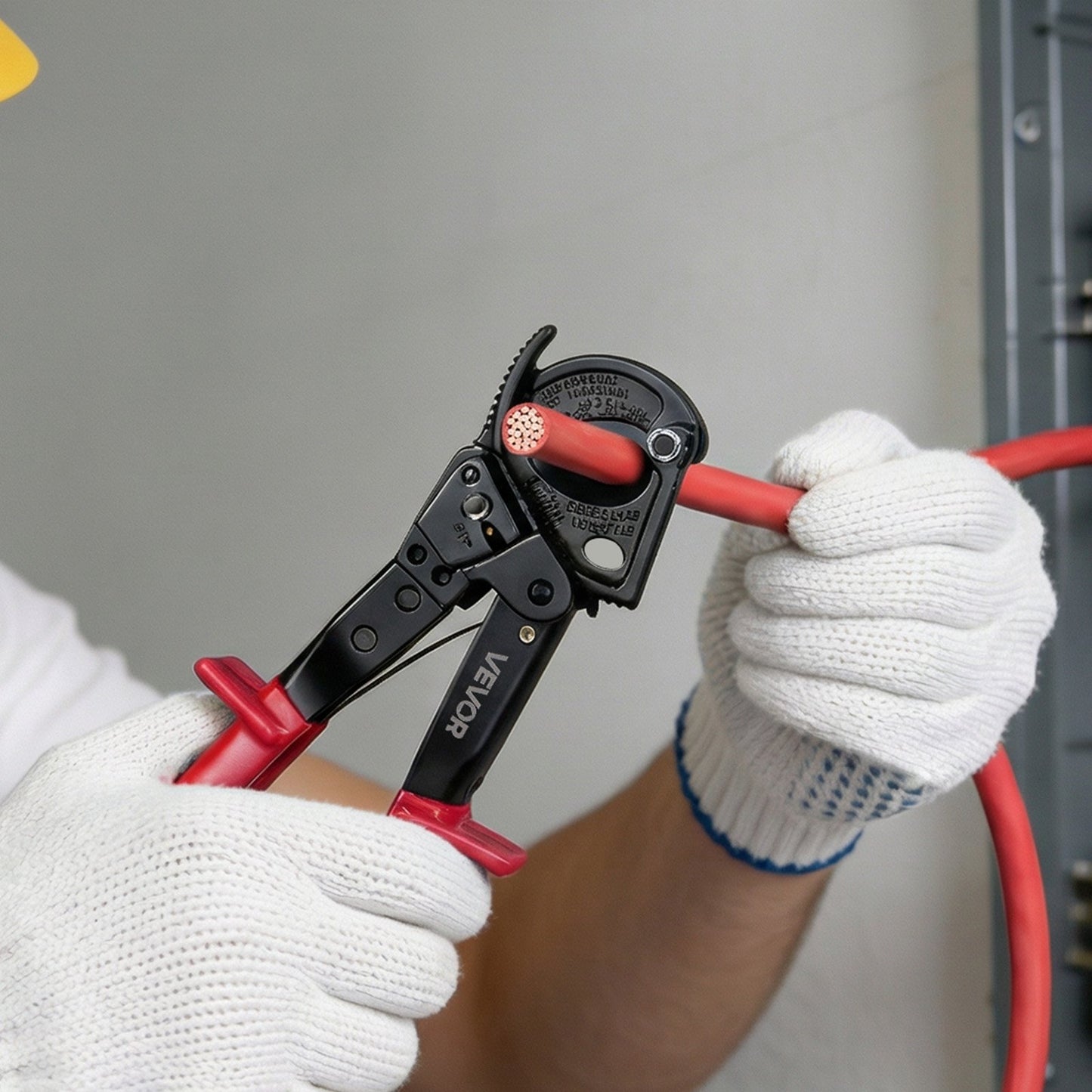 Ratcheting Cable Cutter, Spring Steel Blades with PVC-Coated Handles, Quick-Release Button, Heavy Duty Ratchet Cable Wire Cutter for Cutting Copper & Aluminum Cables Up to 474 MCM / 240 mm²