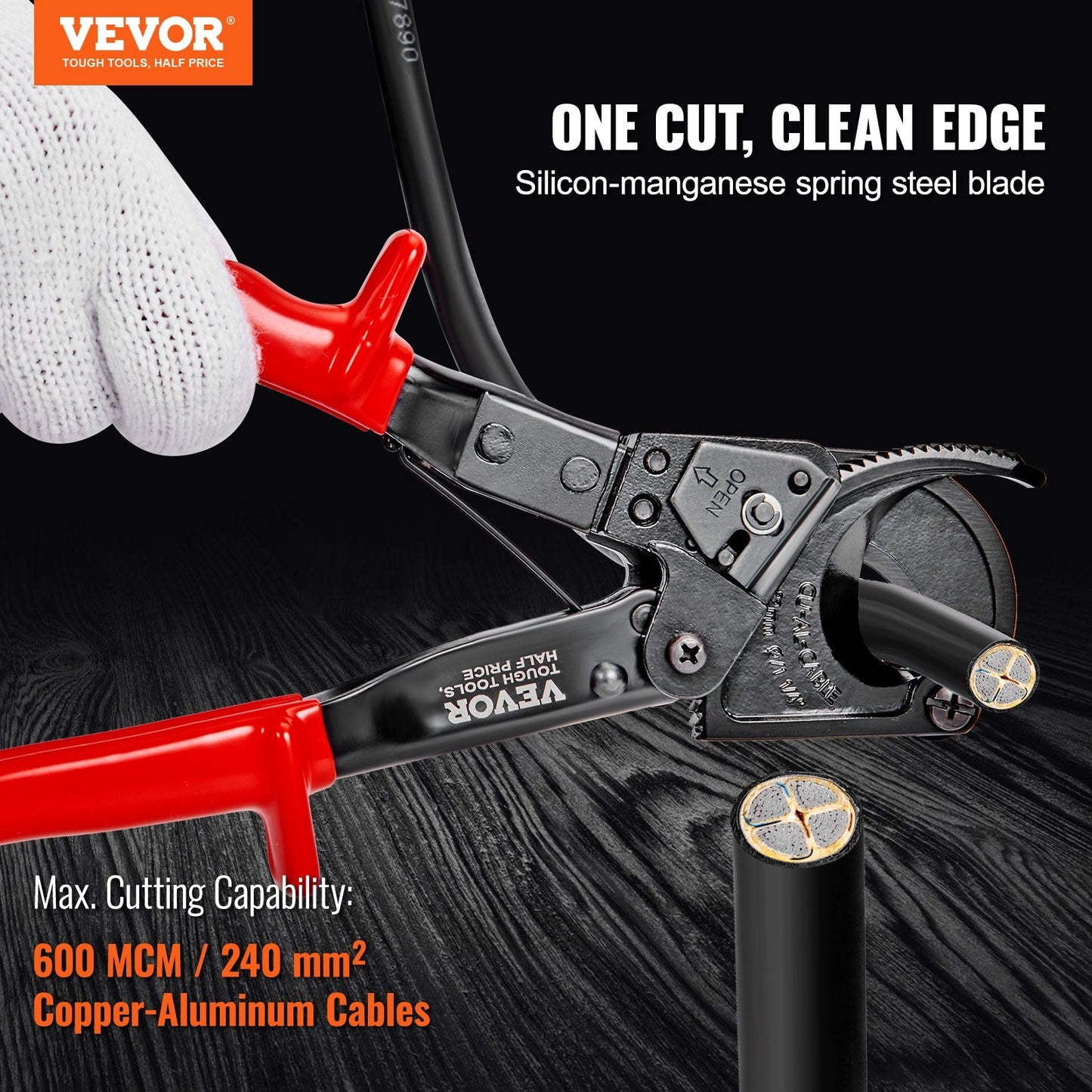 Ratcheting Cable Cutter, 0.25m Wire Cutter for 240mm Copper-Aluminum Cables