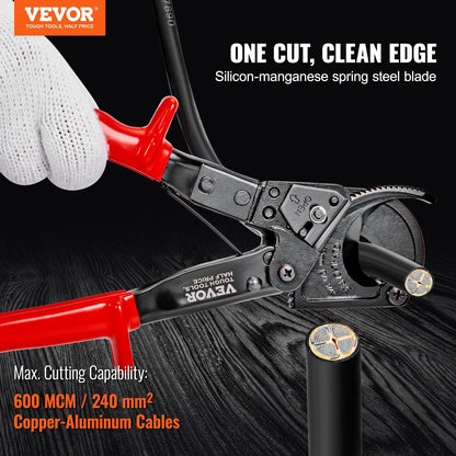 Ratcheting Cable Cutter, 0.25m Wire Cutter for 240mm Copper-Aluminum Cables
