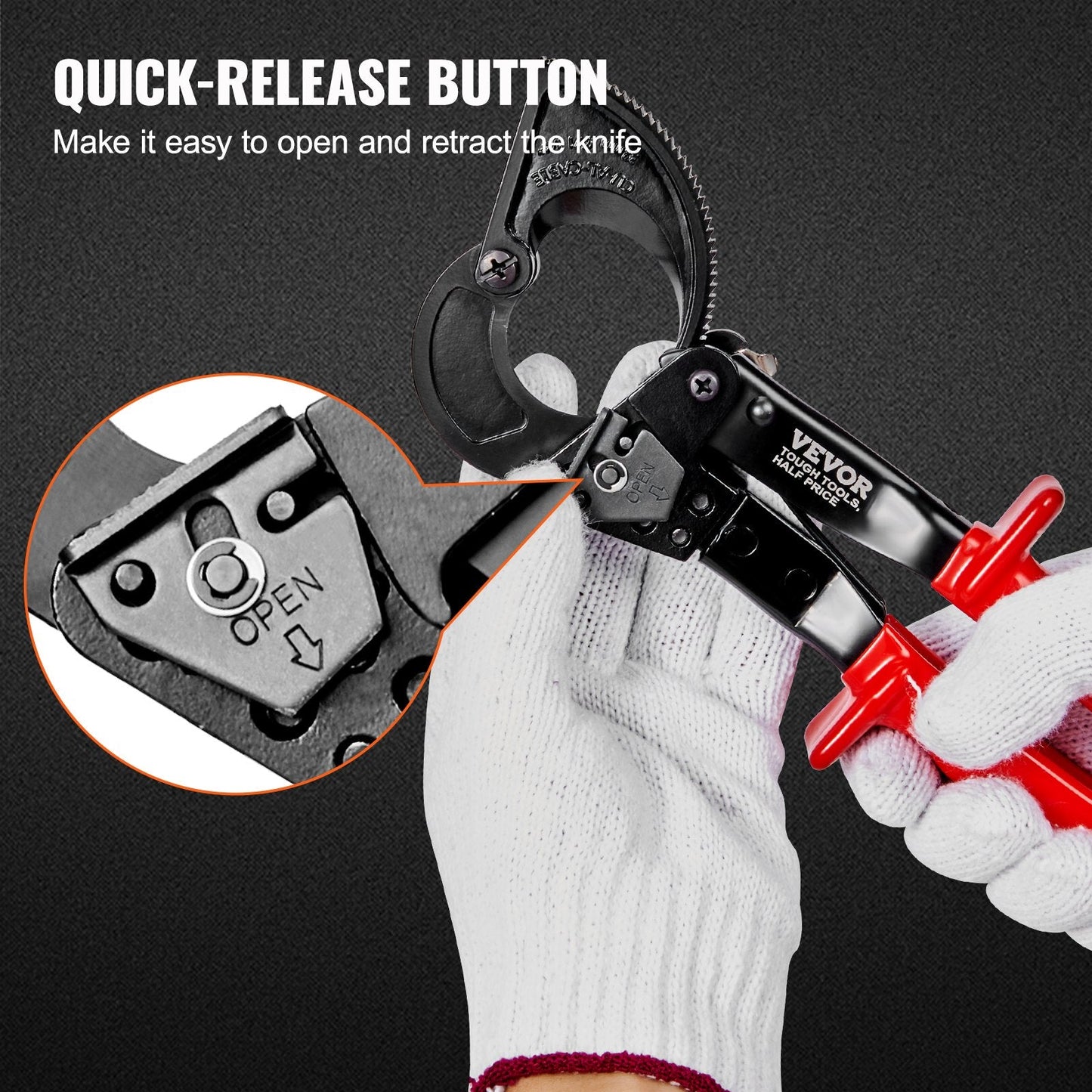 Ratcheting Cable Cutter, 0.25m Wire Cutter for 240mm Copper-Aluminum Cables