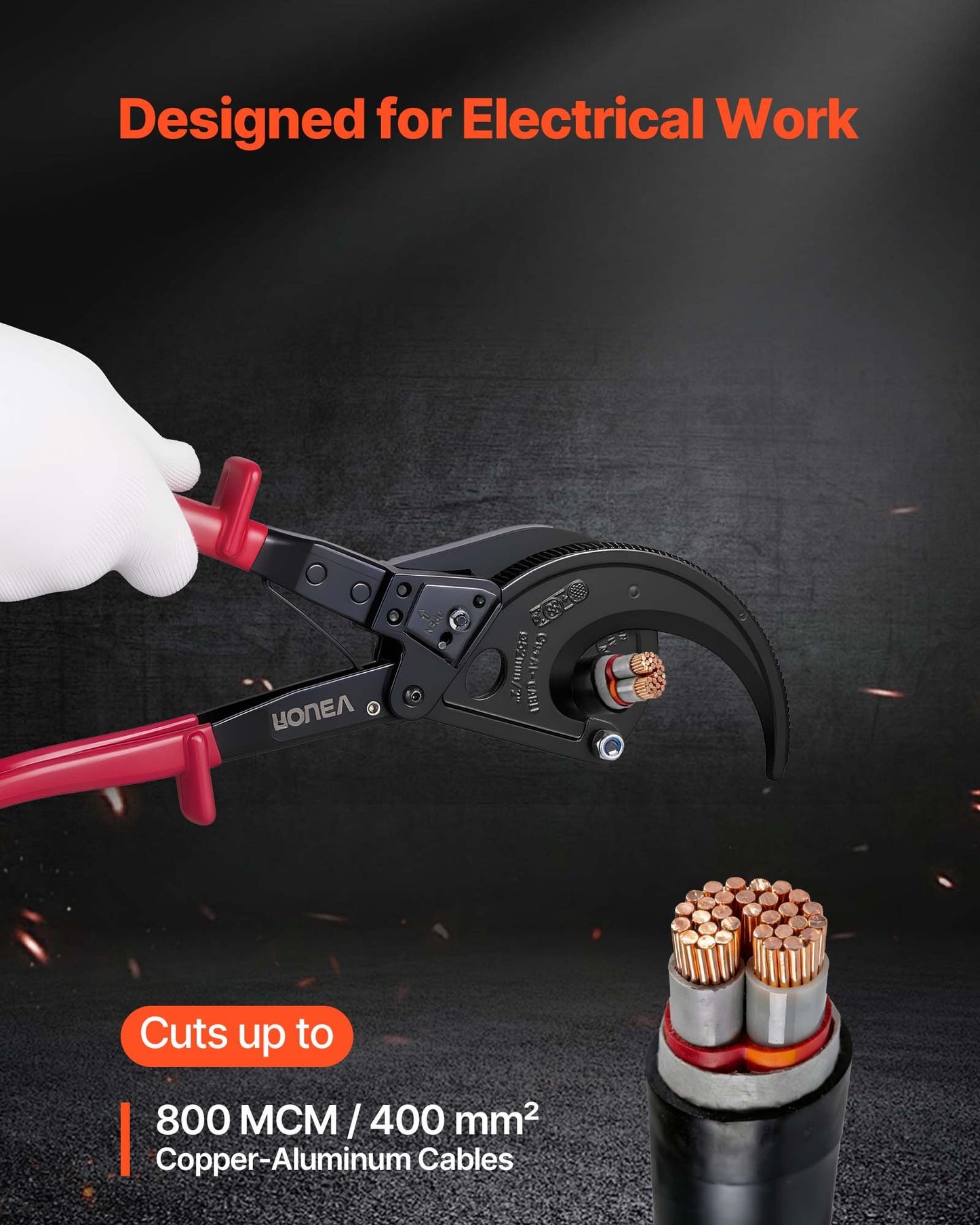 Ratcheting Cable Cutter, Spring Steel Blades with Insulated Handles, Quick-Release Button, Heavy Duty Ratchet Cable Wire Cutter for Cutting Copper & Aluminum Cables Up to 800 MCM / 400 mm²