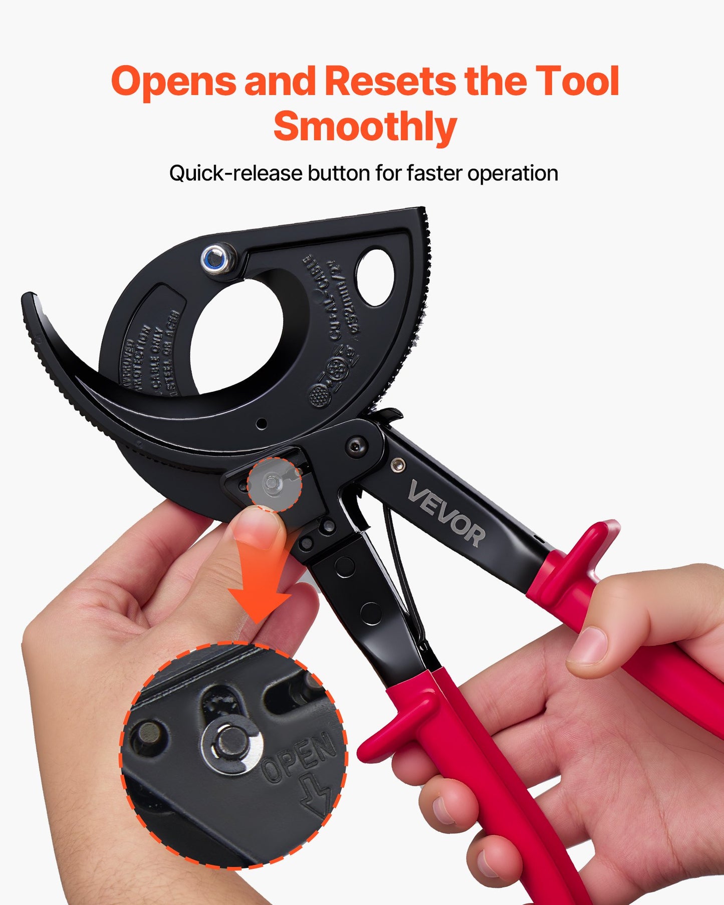Ratcheting Cable Cutter, Spring Steel Blades with Insulated Handles, Quick-Release Button, Heavy Duty Ratchet Cable Wire Cutter for Cutting Copper & Aluminum Cables Up to 800 MCM / 400 mm²