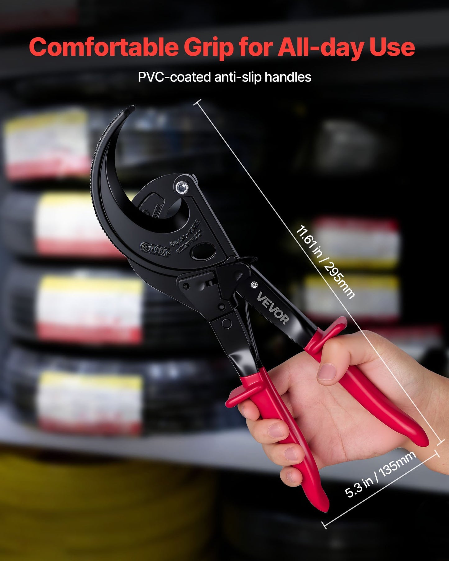 Ratcheting Cable Cutter, Spring Steel Blades with Insulated Handles, Quick-Release Button, Heavy Duty Ratchet Cable Wire Cutter for Cutting Copper & Aluminum Cables Up to 800 MCM / 400 mm²