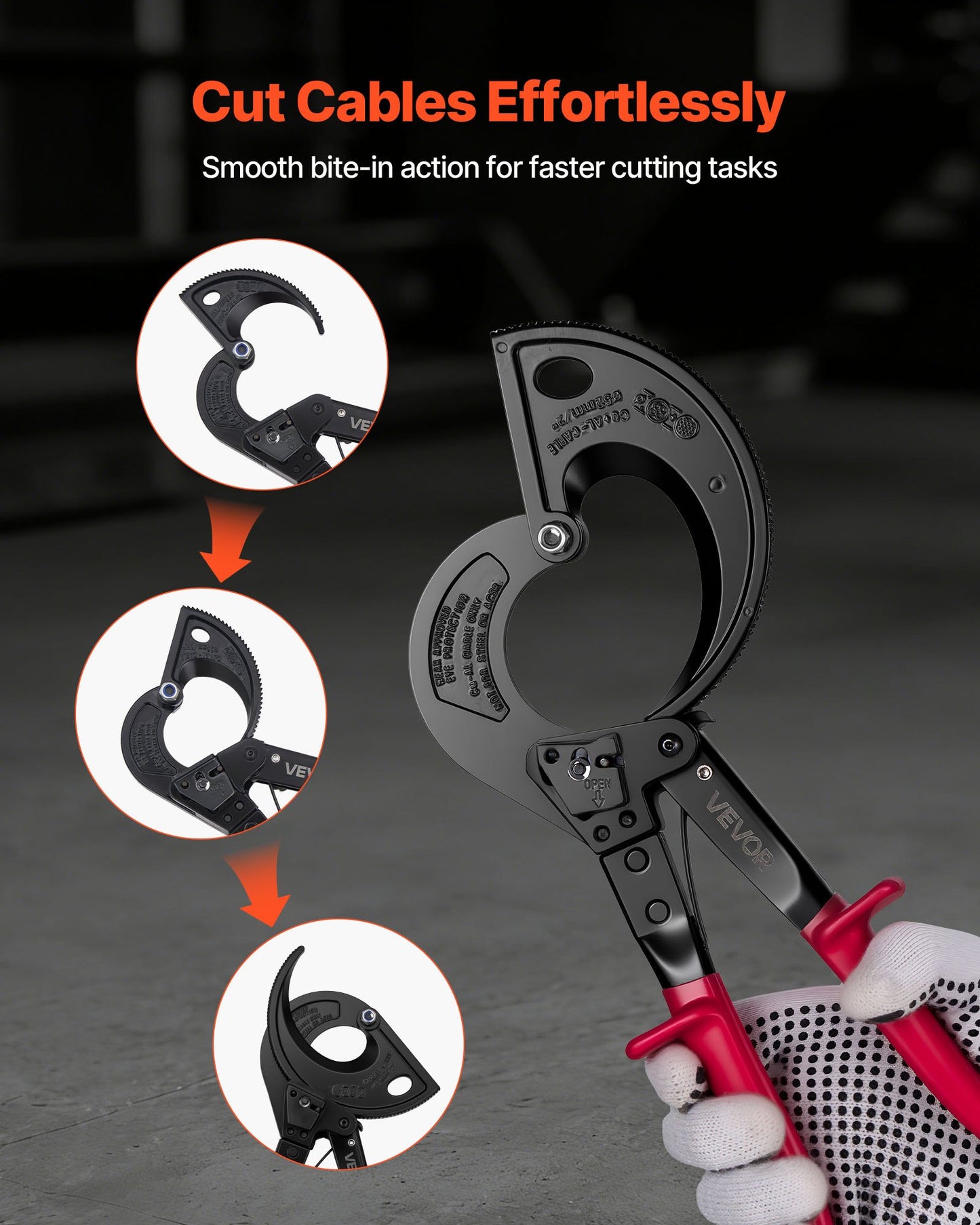 Ratcheting Cable Cutter, Spring Steel Blades with Insulated Handles, Quick-Release Button, Heavy Duty Ratchet Cable Wire Cutter for Cutting Copper & Aluminum Cables Up to 800 MCM / 400 mm²