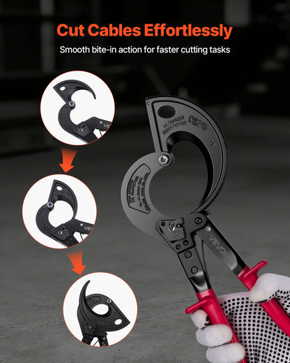 Ratcheting Cable Cutter, Spring Steel Blades with Insulated Handles, Quick-Release Button, Heavy Duty Ratchet Cable Wire Cutter for Cutting Copper & Aluminum Cables Up to 800 MCM / 400 mm²