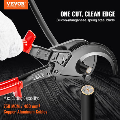 Ratcheting Cable Cutter, 0.28m Wire Cutter with 400mm Capacity, Ergonomic Design