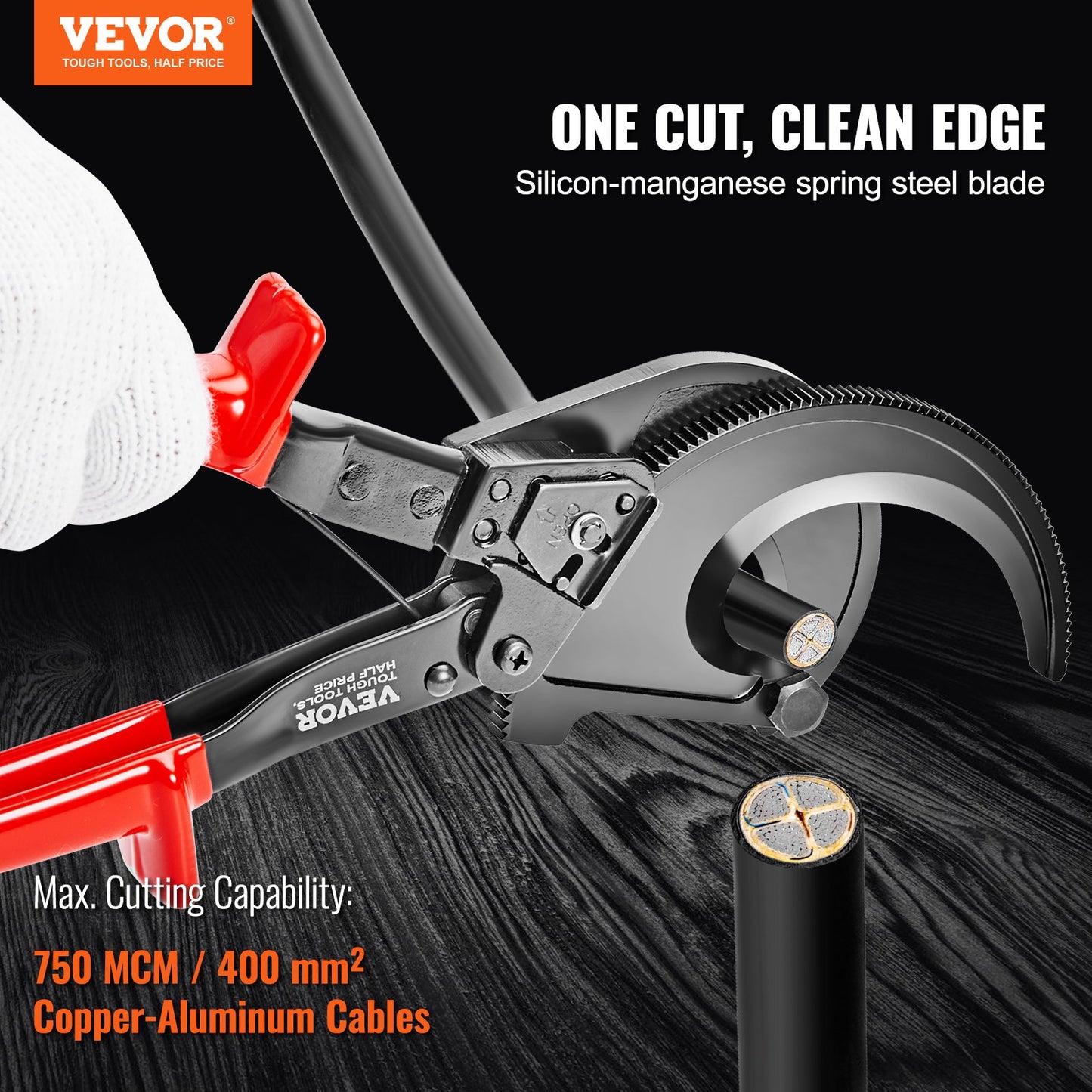 VEVOR Ratcheting Cable Cutter, 280mm Ratchet Wire and Cable Cutter, Cut up to 400