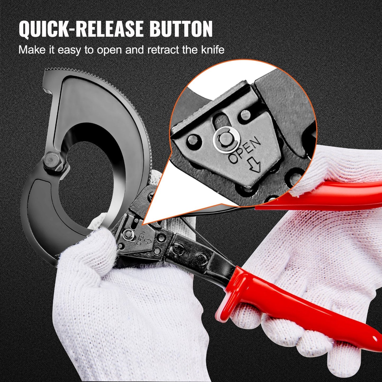 Ratcheting Cable Cutter, 0.28m Wire Cutter with 400mm Capacity, Ergonomic Design