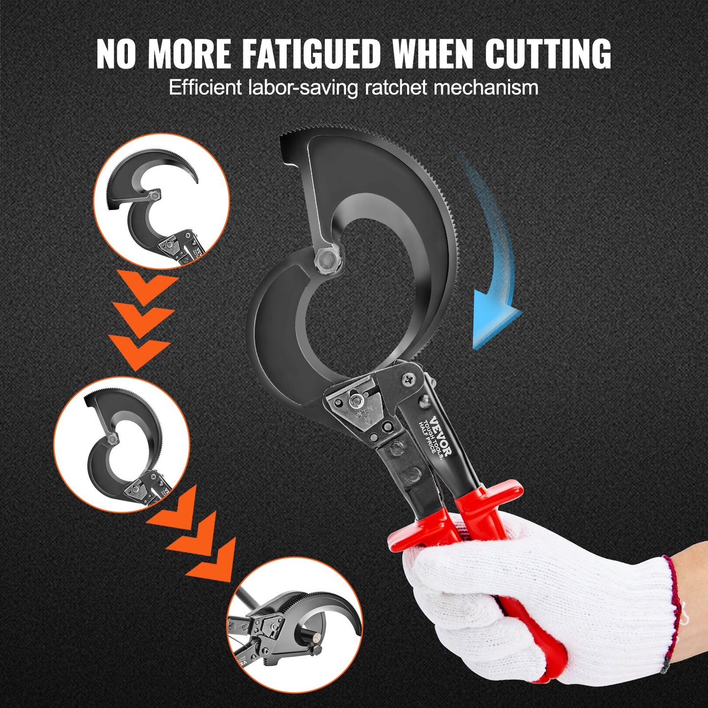 VEVOR Ratcheting Cable Cutter, 280mm Ratchet Wire and Cable Cutter, Cut up to 400