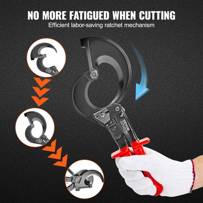 Ratcheting Cable Cutter, 0.28m Wire Cutter with 400mm Capacity, Ergonomic Design