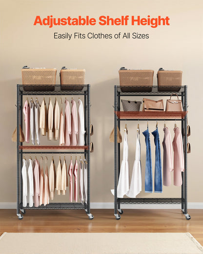 Rolling Clothes Rack, Heavy Duty Clothing Garment Rack, 3 Adjustable Tiers Clothing Racks with Carbon Steel, 204 kg Load Capacity Closet Wardrobe for Bedroom, Clothing Store, Hallway