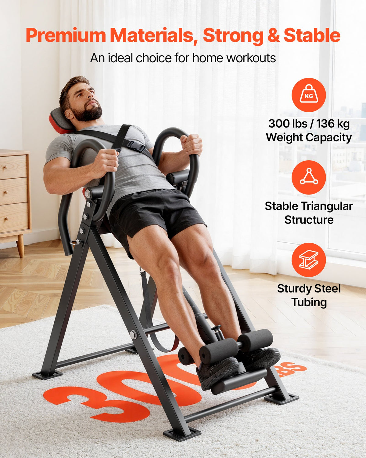 Inversion Table, 136 kg Capacity Heavy Duty Inverted Table, Back Inverter Stretcher with Dual-Roller Locking, Decompression Tables for Shoulders, Neck, Back, Multi-Angle Adjustable Tether Strap