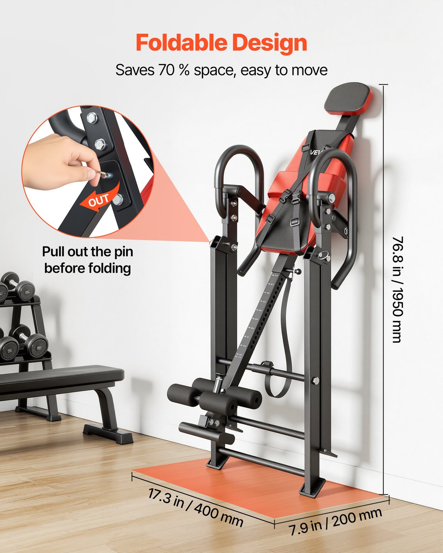 Inversion Table, 136 kg Capacity Heavy Duty Inverted Table, Back Inverter Stretcher with Dual-Roller Locking, Decompression Tables for Shoulders, Neck, Back, Multi-Angle Adjustable Tether Strap