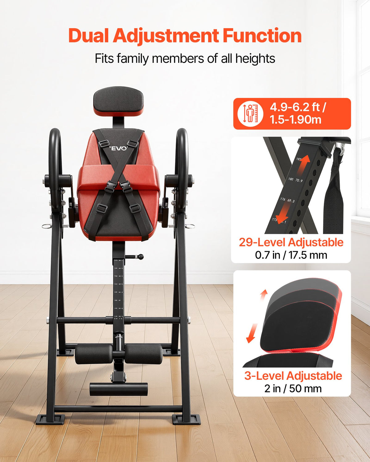 Inversion Table, 136 kg Capacity Heavy Duty Inverted Table, Back Inverter Stretcher with Dual-Roller Locking, Decompression Tables for Shoulders, Neck, Back, Multi-Angle Adjustable Tether Strap