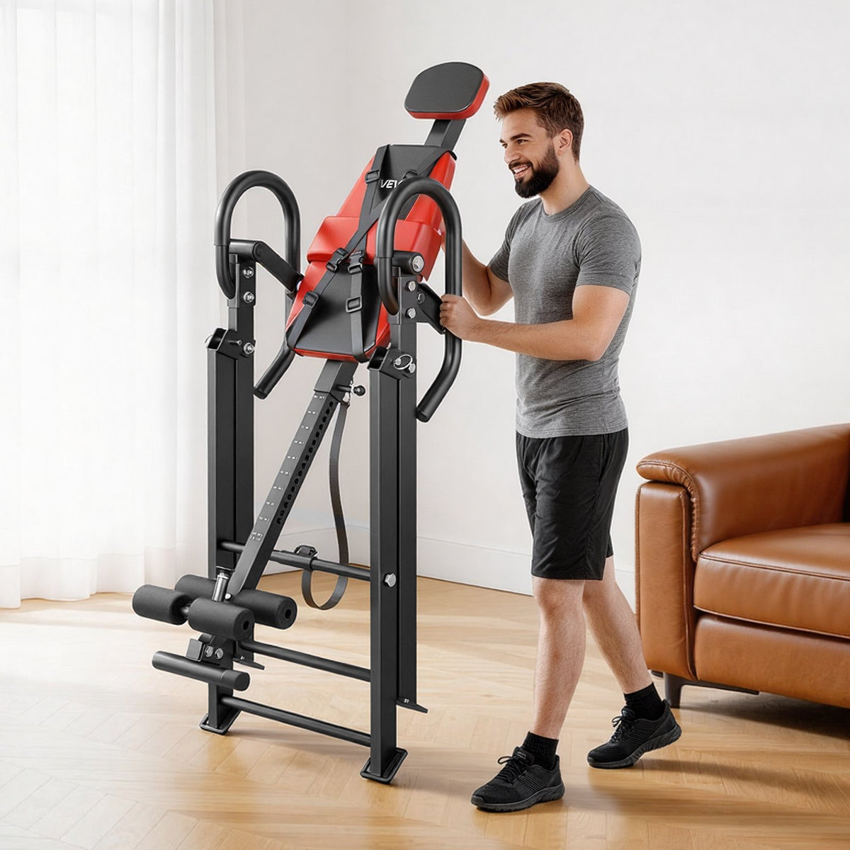 Inversion Table, 136 kg Capacity Heavy Duty Inverted Table, Back Inverter Stretcher with Dual-Roller Locking, Decompression Tables for Shoulders, Neck, Back, Multi-Angle Adjustable Tether Strap