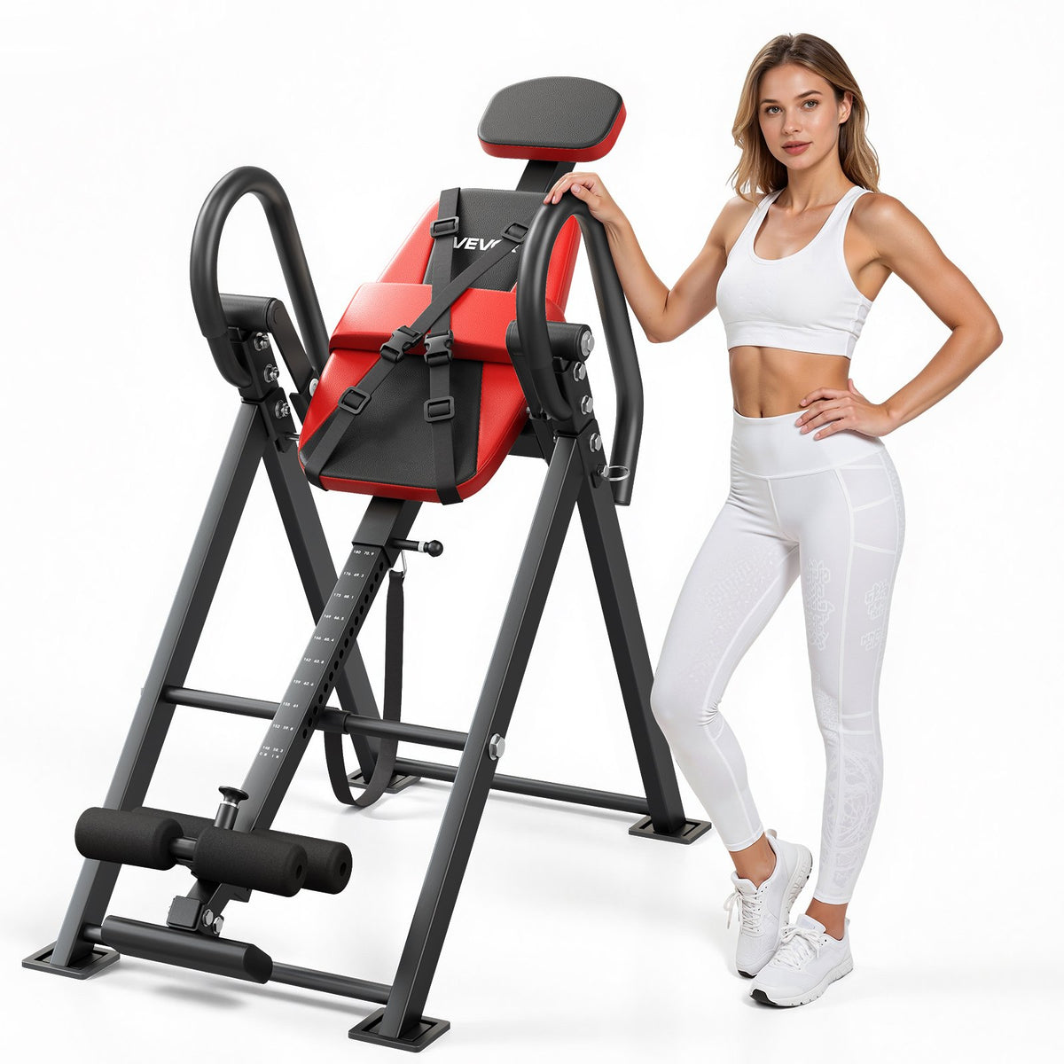 Inversion Table, 136 kg Capacity Heavy Duty Inverted Table, Back Inverter Stretcher with Dual-Roller Locking, Decompression Tables for Shoulders, Neck, Back, Multi-Angle Adjustable Tether Strap