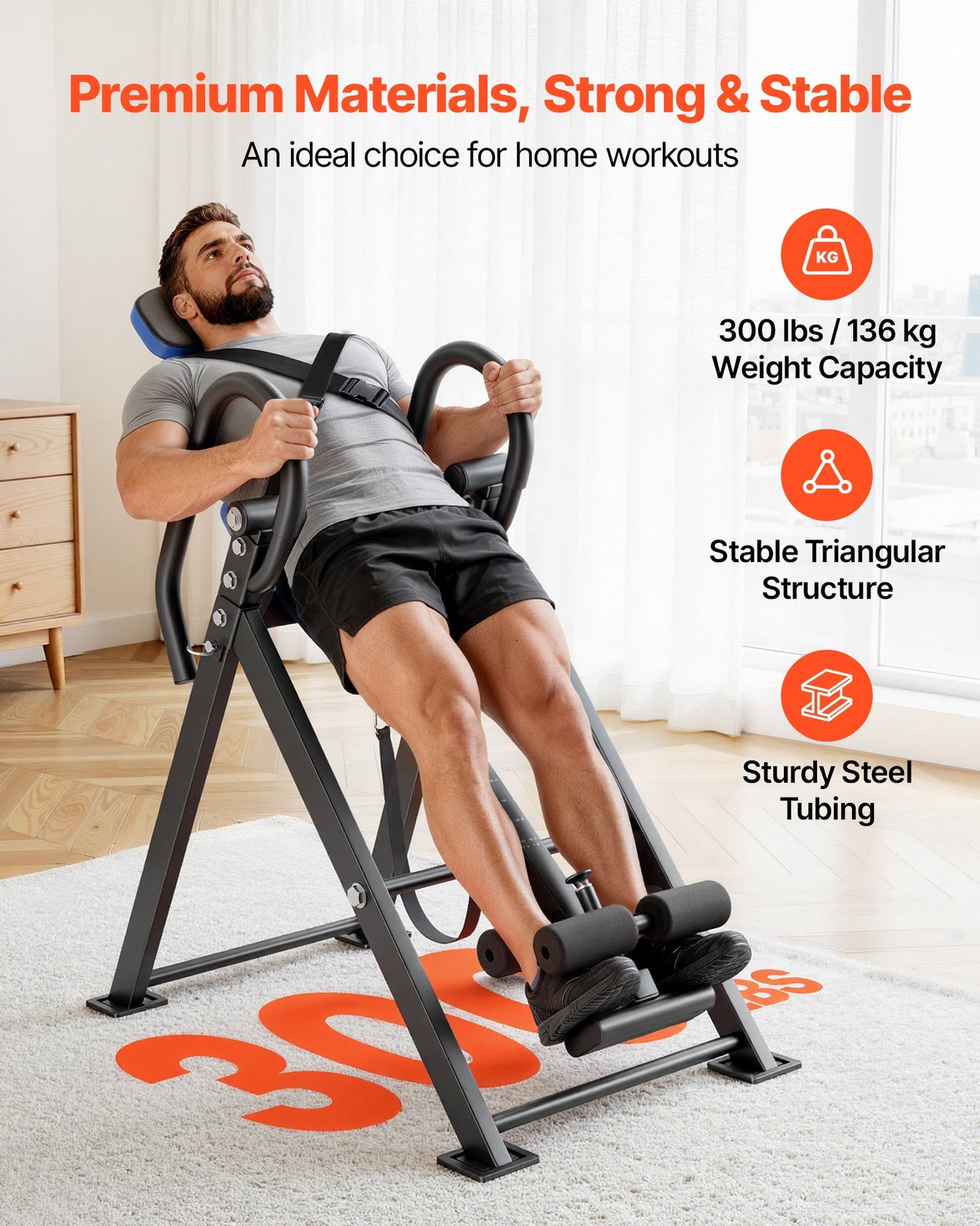 Inversion Table, 136 kg Capacity Heavy Duty Back Inverter Stretcher, Inverted Table with Dual-Roller Locking, Decompression Tables for Shoulders, Neck, Back, Multi-Angle Adjustable Tether Strap