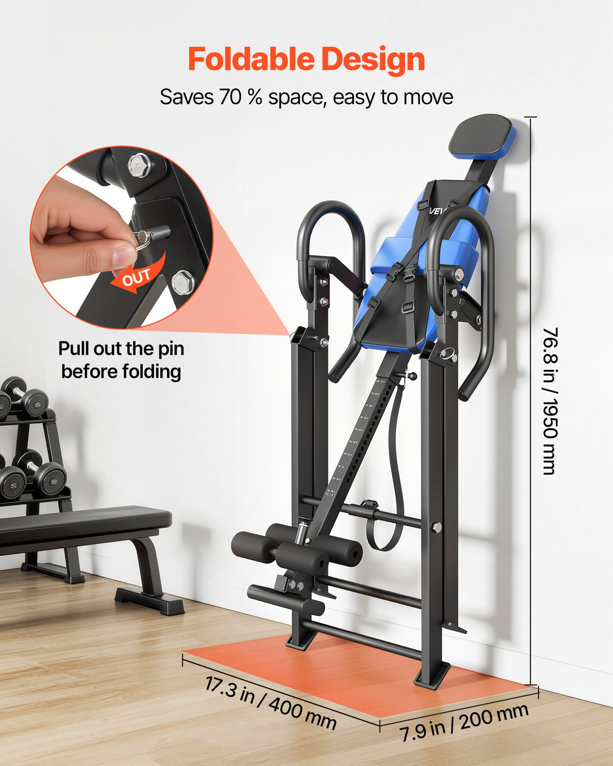 Inversion Table, 136 kg Capacity Heavy Duty Back Inverter Stretcher, Inverted Table with Dual-Roller Locking, Decompression Tables for Shoulders, Neck, Back, Multi-Angle Adjustable Tether Strap