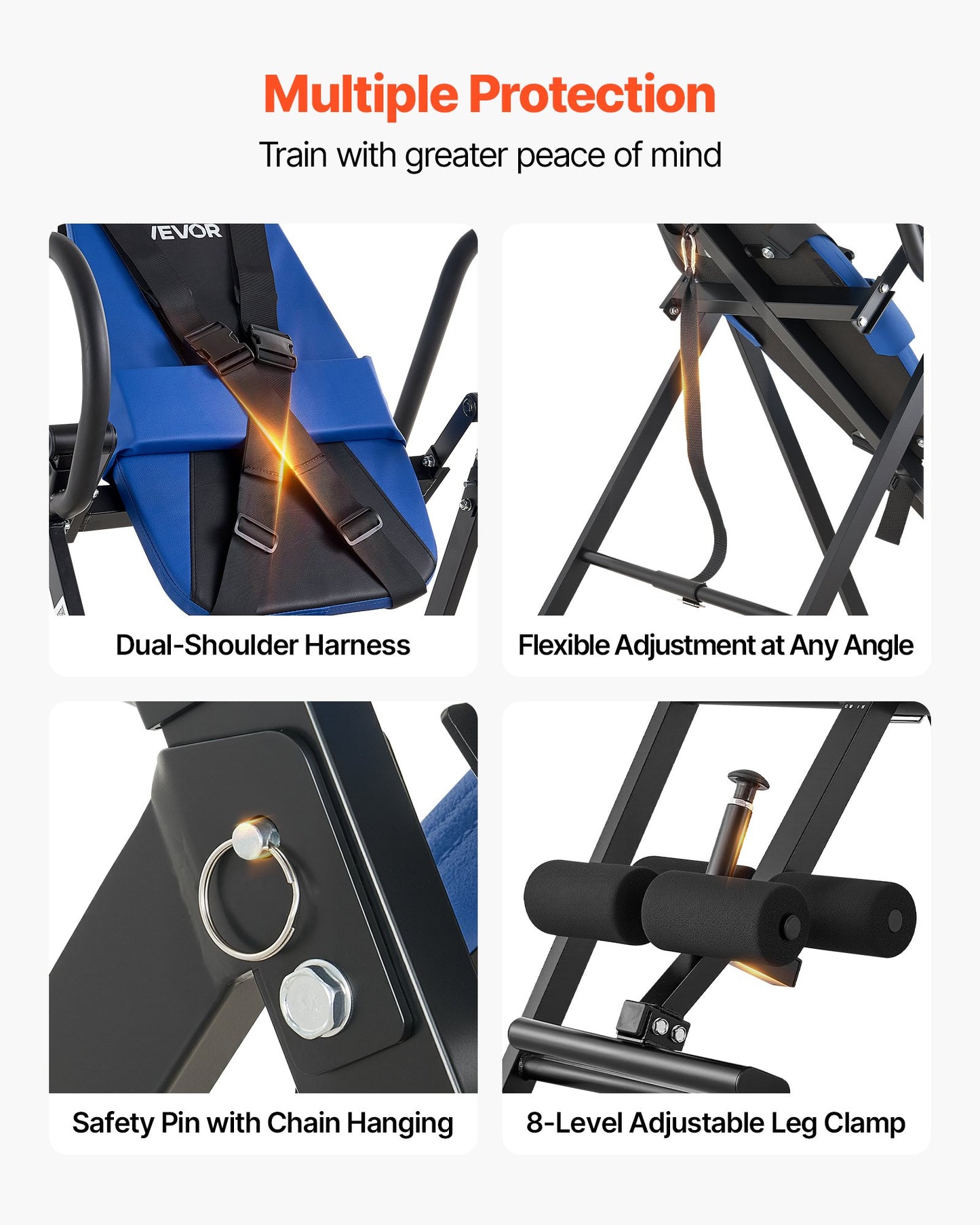 Inversion Table, 136 kg Capacity Heavy Duty Back Inverter Stretcher, Inverted Table with Dual-Roller Locking, Decompression Tables for Shoulders, Neck, Back, Multi-Angle Adjustable Tether Strap