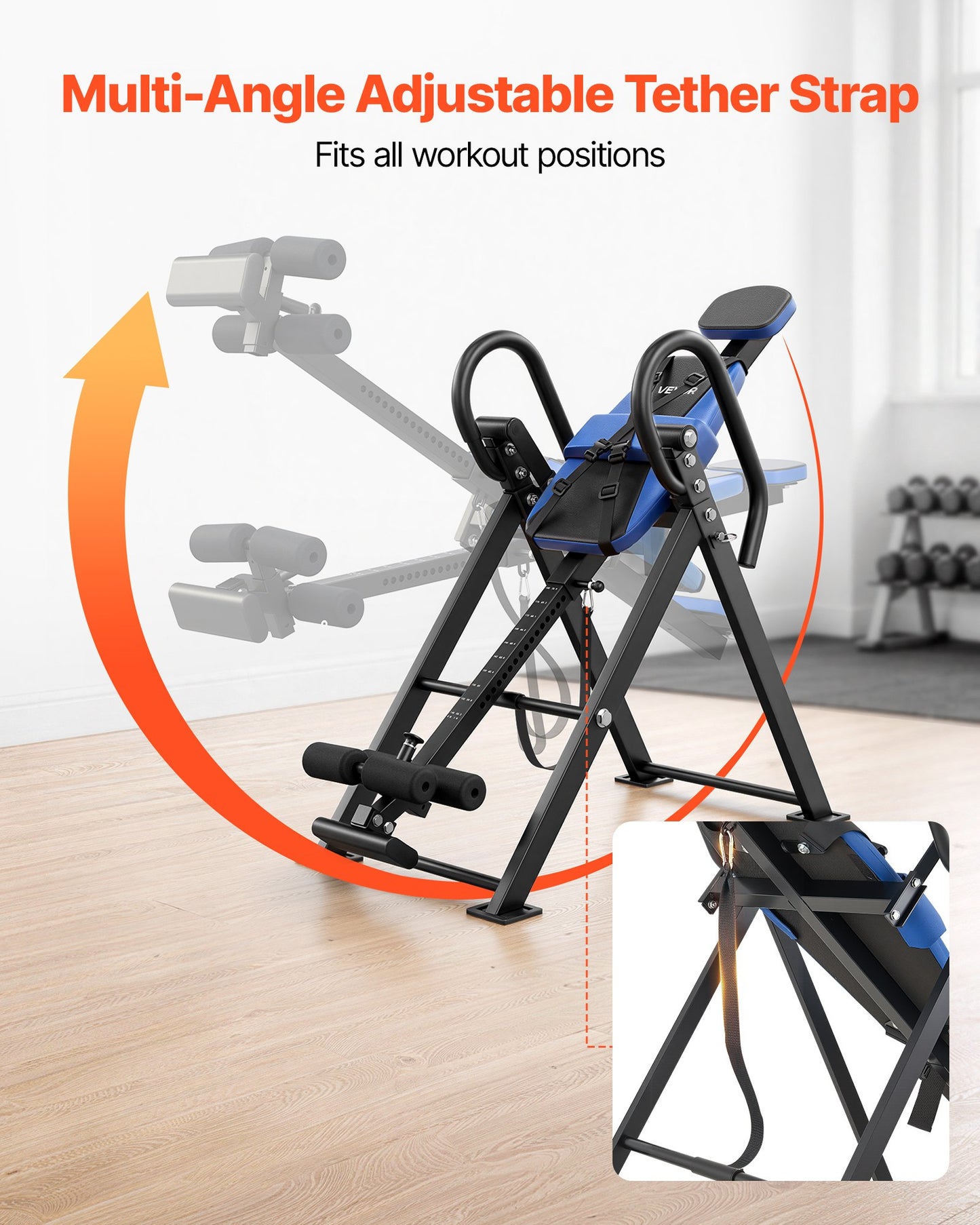 Inversion Table, 136 kg Capacity Heavy Duty Back Inverter Stretcher, Inverted Table with Dual-Roller Locking, Decompression Tables for Shoulders, Neck, Back, Multi-Angle Adjustable Tether Strap