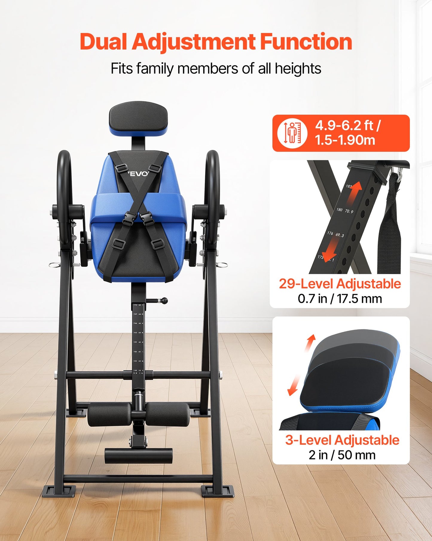 Inversion Table, 136 kg Capacity Heavy Duty Back Inverter Stretcher, Inverted Table with Dual-Roller Locking, Decompression Tables for Shoulders, Neck, Back, Multi-Angle Adjustable Tether Strap