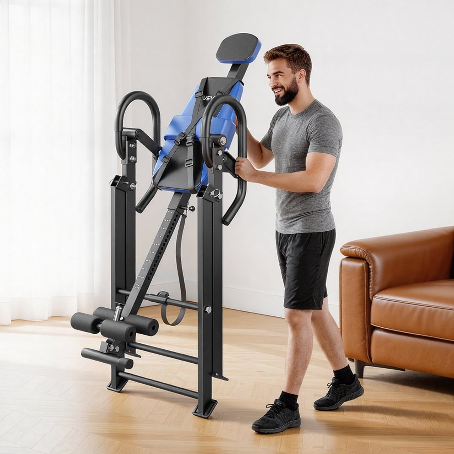 Inversion Table, 136 kg Capacity Heavy Duty Back Inverter Stretcher, Inverted Table with Dual-Roller Locking, Decompression Tables for Shoulders, Neck, Back, Multi-Angle Adjustable Tether Strap