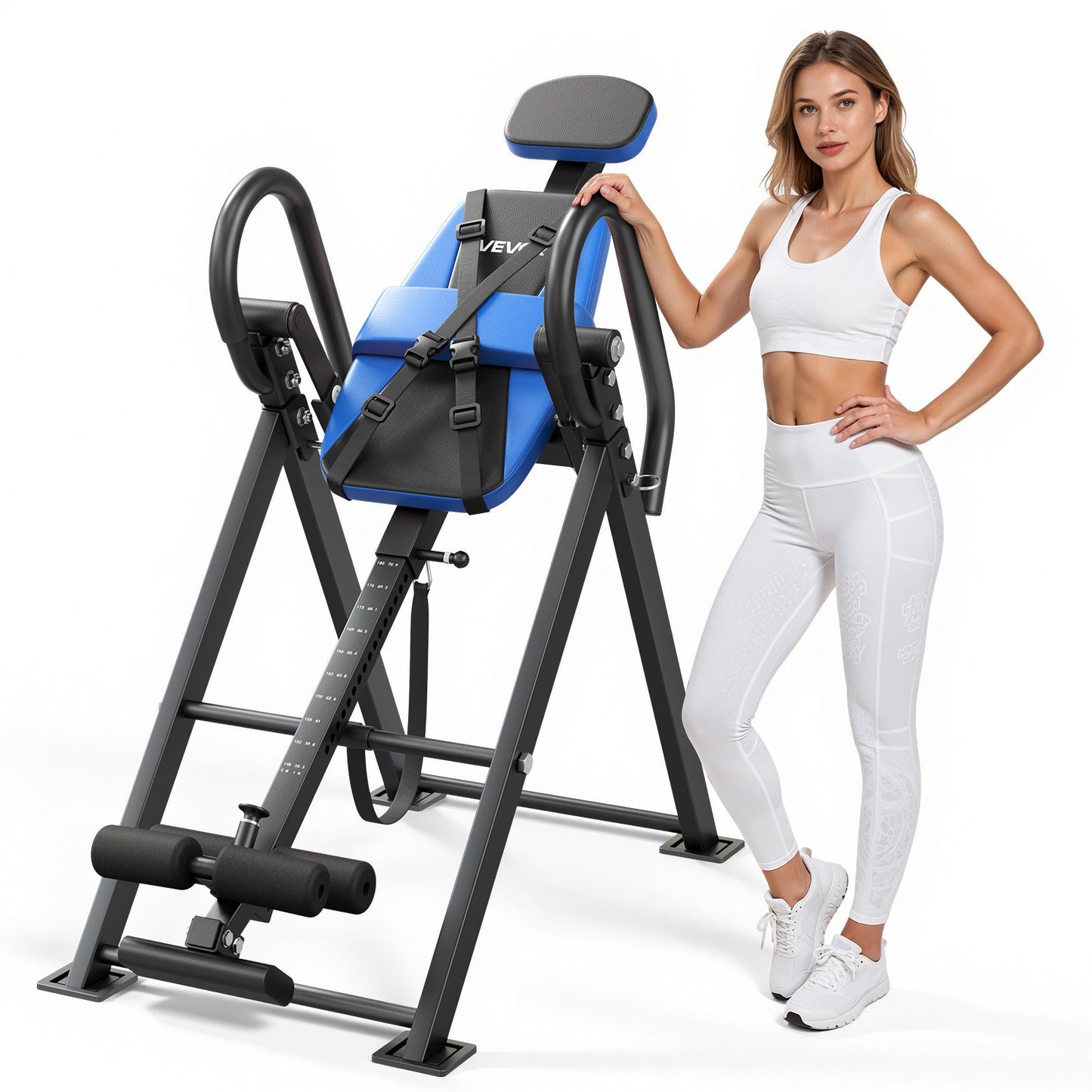 Inversion Table, 136 kg Capacity Heavy Duty Back Inverter Stretcher, Inverted Table with Dual-Roller Locking, Decompression Tables for Shoulders, Neck, Back, Multi-Angle Adjustable Tether Strap