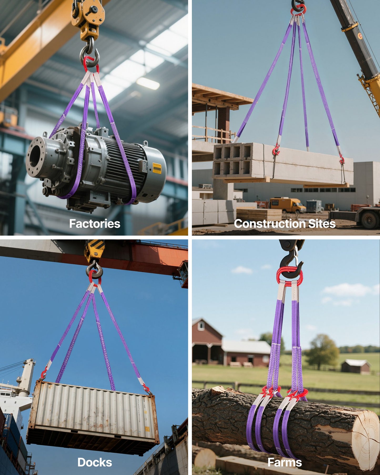 Lifting Sling Straps, 2Pcs Two-Leg Polyester Bridle Sling with Hooks, 2 Ton Capacity, 5Ft Heavy Duty Rigging Strap, Thickened & Wear-Resistant Webbing Slings for Engines Cranes Hoists Truck