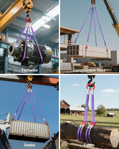 Lifting Sling Straps, 2Pcs Two-Leg Polyester Bridle Sling with Hooks, 2 Ton Capacity, 5Ft Heavy Duty Rigging Strap, Thickened & Wear-Resistant Webbing Slings for Engines Cranes Hoists Truck