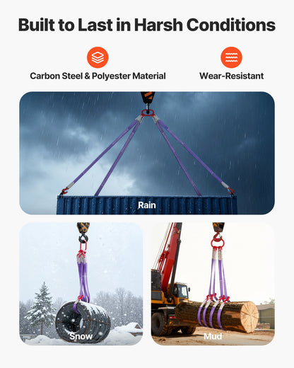 Lifting Sling Straps, Four Leg Polyester Bridle Sling with Hooks, 3 Ton Capacity, 5Ft Heavy Duty Rigging Strap, Thickened & Wear-Resistant Webbing Slings for Engines Cranes Hoists Truck