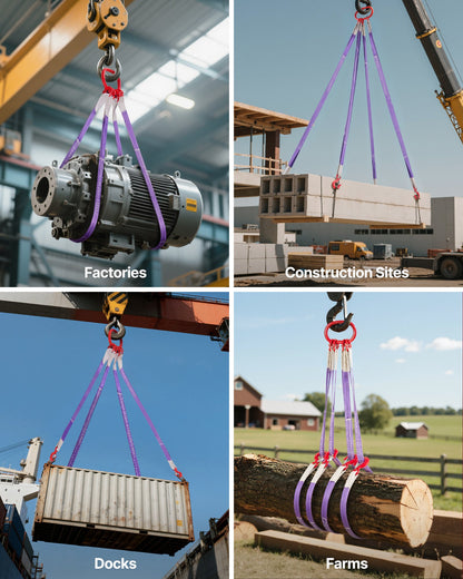 Lifting Sling Straps, Four Leg Polyester Bridle Sling with Hooks, 3 Ton Capacity, 5Ft Heavy Duty Rigging Strap, Thickened & Wear-Resistant Webbing Slings for Engines Cranes Hoists Truck