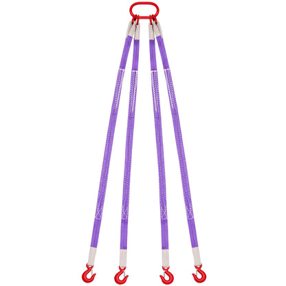 Lifting Sling Straps, Four Leg Polyester Bridle Sling with Hooks, 3 Ton Capacity, 5Ft Heavy Duty Rigging Strap, Thickened & Wear-Resistant Webbing Slings for Engines Cranes Hoists Truck