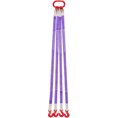Lifting Sling Straps, Four Leg Polyester Bridle Sling with Hooks, 3 Ton Capacity, 5Ft Heavy Duty Rigging Strap, Thickened & Wear-Resistant Webbing Slings for Engines Cranes Hoists Truck