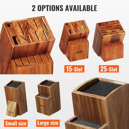 VEVOR Knife Storage Block 15 Slots, Acacia Wood Universal Knife Holders Without