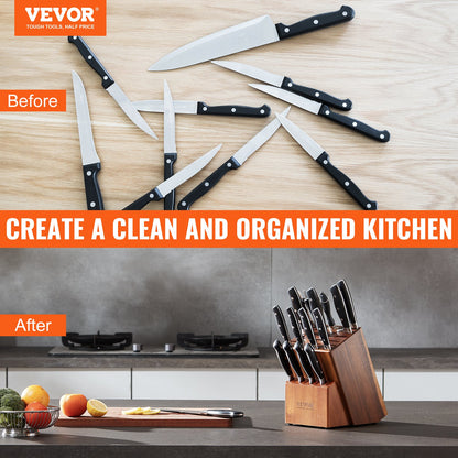 VEVOR Knife Storage Block 25 Slots, Acacia Wood Universal Knife Holders Without