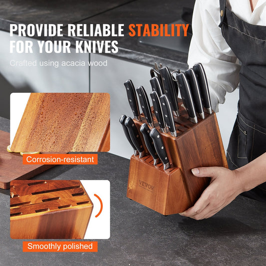 Acacia Wood Knife Storage Block, 25-Slot Universal Organizer, Countertop Stand