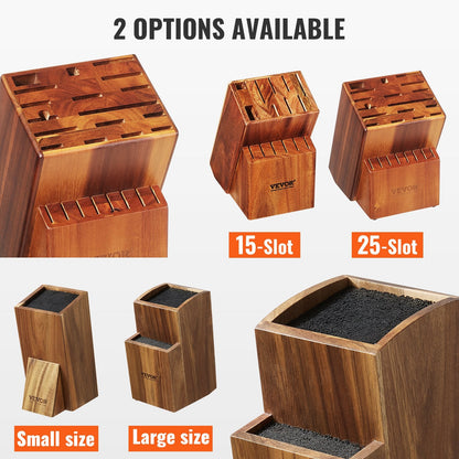 Acacia Wood Knife Storage Block, 25-Slot Universal Organizer, Countertop Stand