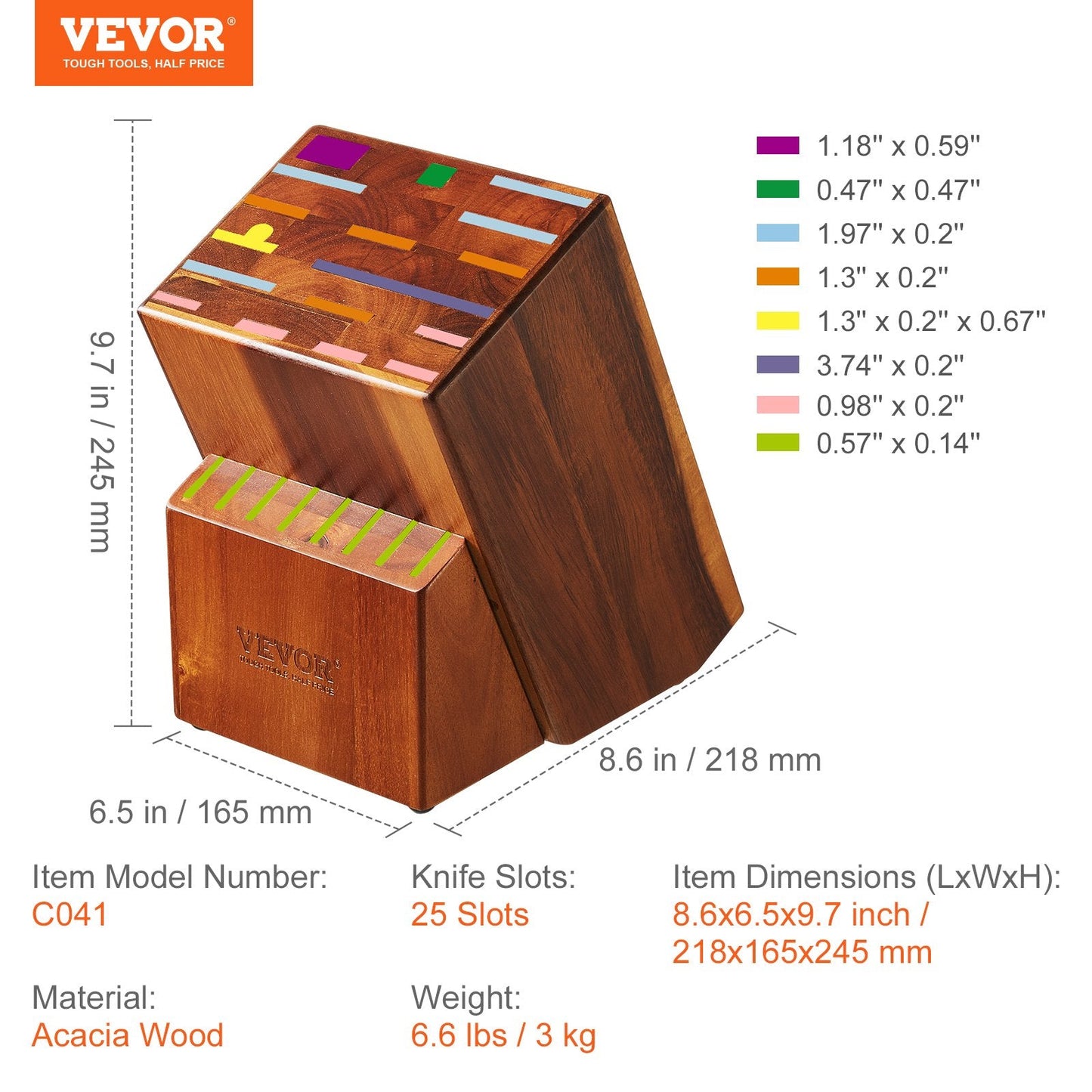 Acacia Wood Knife Storage Block, 25-Slot Universal Organizer, Countertop Stand